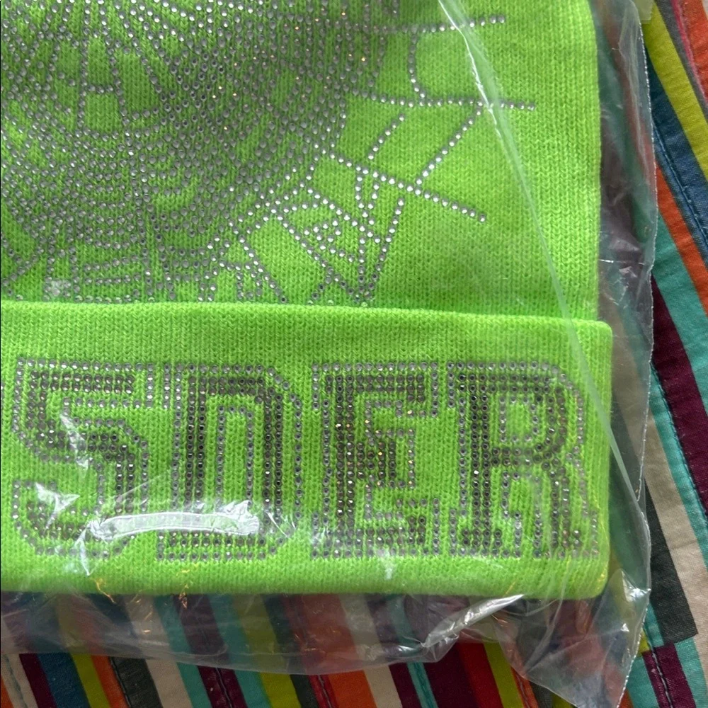 70% off  Sp5der Worldwide Rhinestone Beanie Size OSFA Neon Green NEW